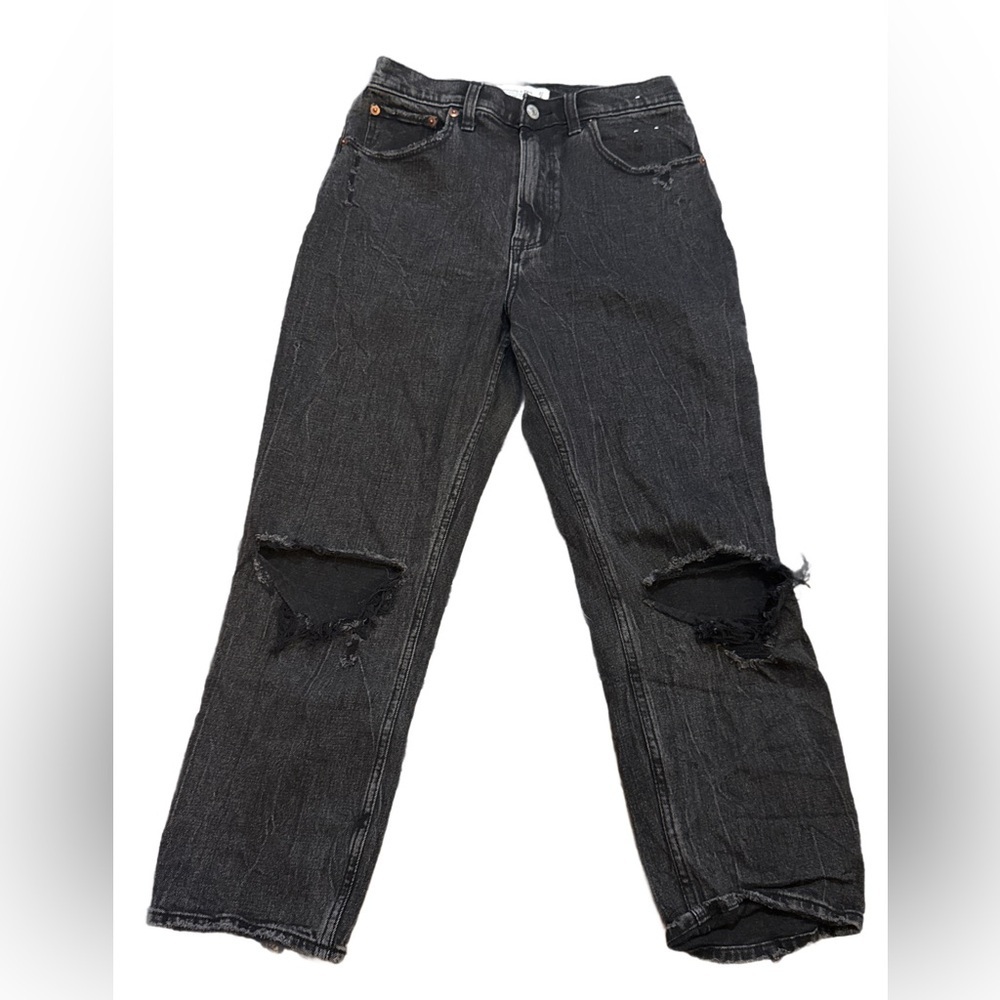 Abercrombie The Ankle Straight Ultra High Rise Black Distressed 27/4S